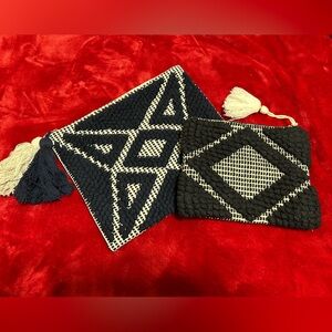 Boho Clutch and pouch with pompom zipper